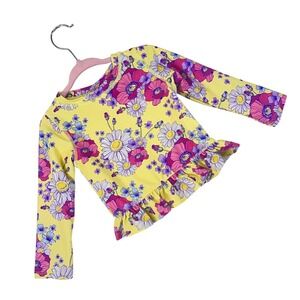 Ruffle Butts Floral Swim Top Girls 18-24 Months Long Sleeve Yellow Rash‎ Guard